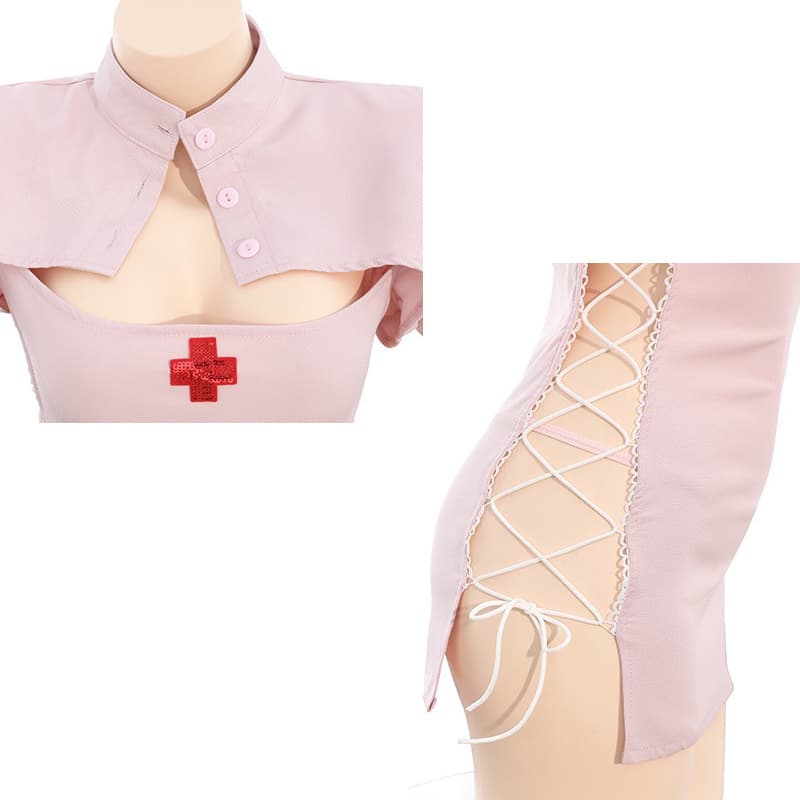 エロコスプレ 編み上げ白ナース服セクシーコスプレ衣装
