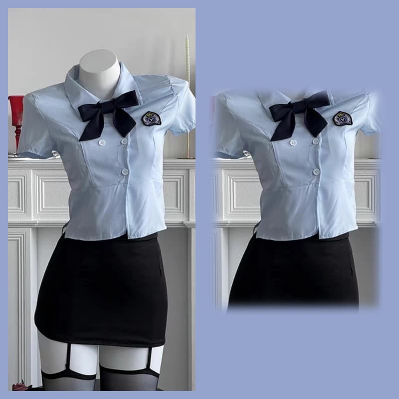 エロコスプレ ライトブルー 婦警 制服 セクシー コスプレ衣装