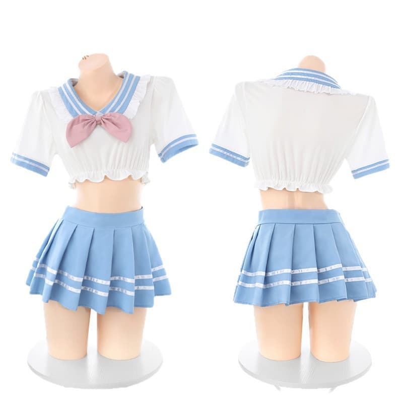 水色セーラー服 猫耳付き エロコスプレ衣装