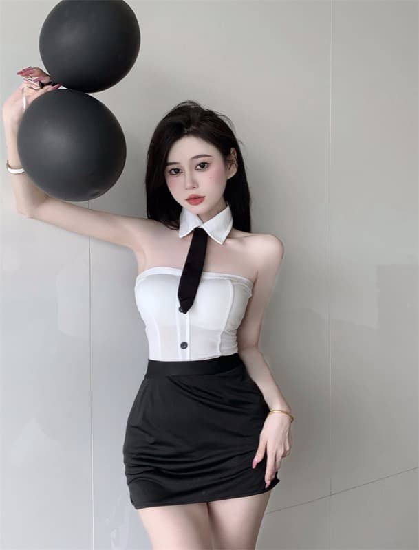 エロコスプレ セクシー制服風チューブトップタイトスカート上下セット