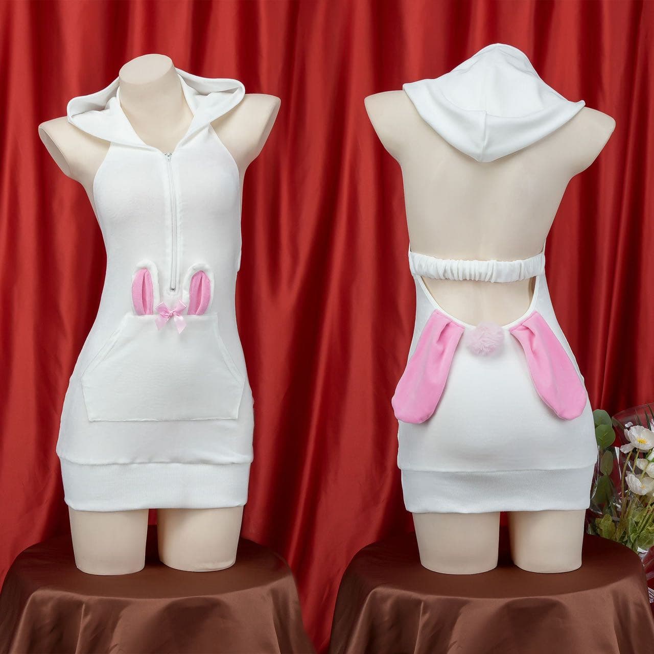 エロコスプレ 白色もこもこフード付きバニーガール衣装