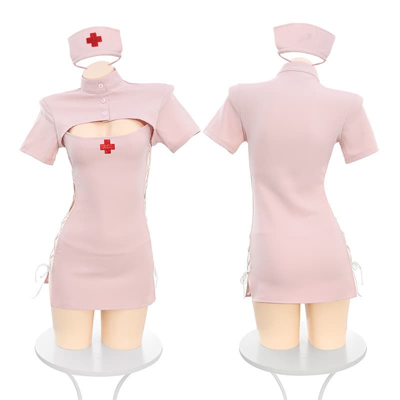 エロコスプレ 編み上げ白ナース服セクシーコスプレ衣装